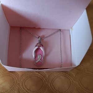 Breast Cancer Crusade Silver and Pink Flip Flop Pendant Necklace